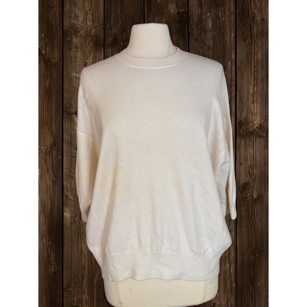 Vince Slouch Cashmere Sweater Ivory Oversized Sz S 52"B Womens Long Short Sleeve